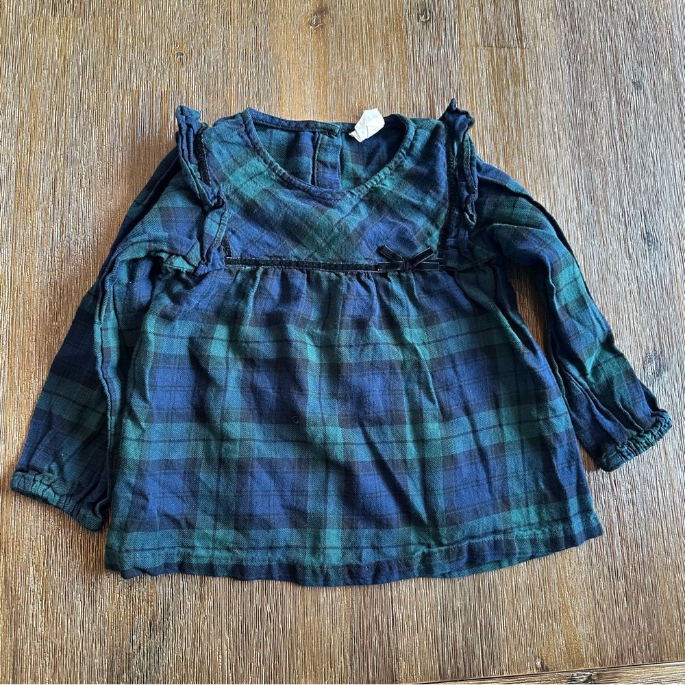 6/20$ H&M Baby Toddler Navy & Green Plaid Shirt Blouse size 18 months